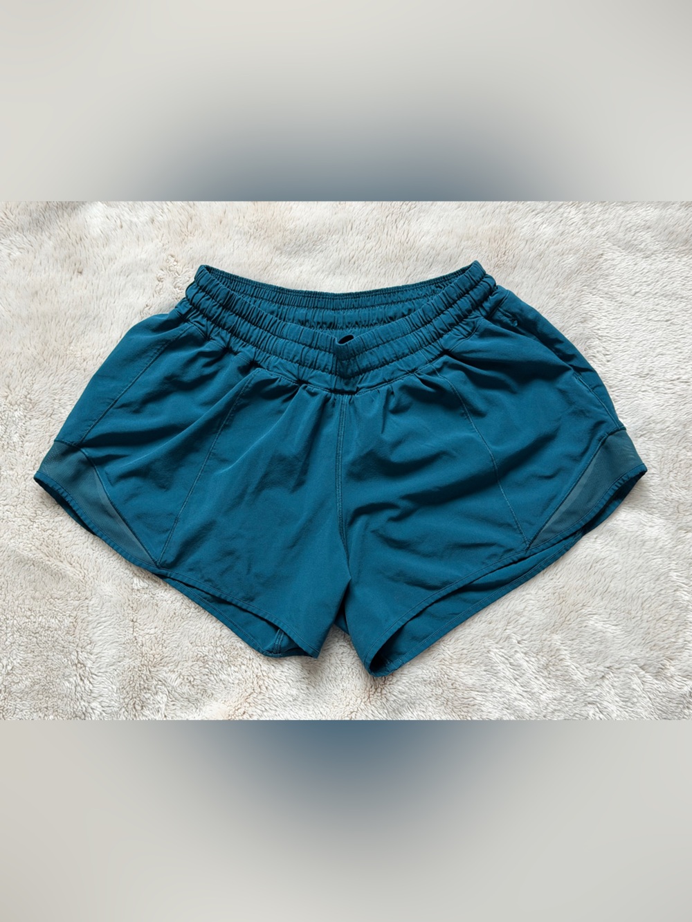 lululemon athletica hottie hot runner shorts teal shorts.